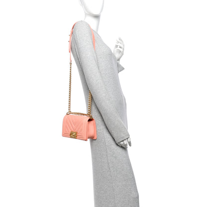 Chanel Caviar Chevron Quilted Small Boy Flap Orange 2 of 12