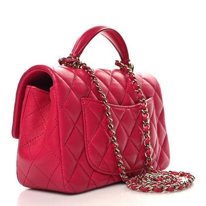 Chanel Lambskin Quilted Mini Top Handle Rectangular Flap Dark Pink 3 of 10