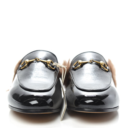 Gucci Patent Fur Womens Princetown Slippers 37.5 Black 2 of 8