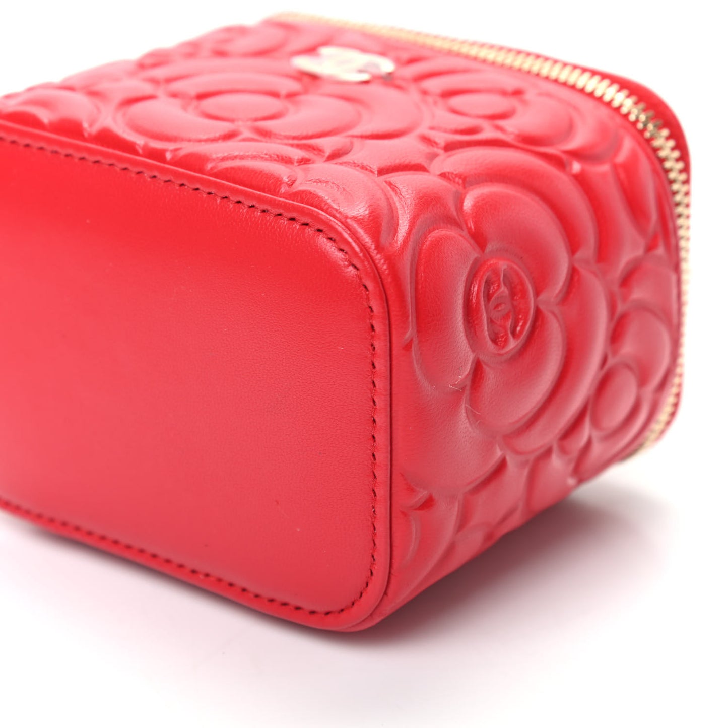 Lambskin Camellia Embossed Mini Vanity Case With Chain Red