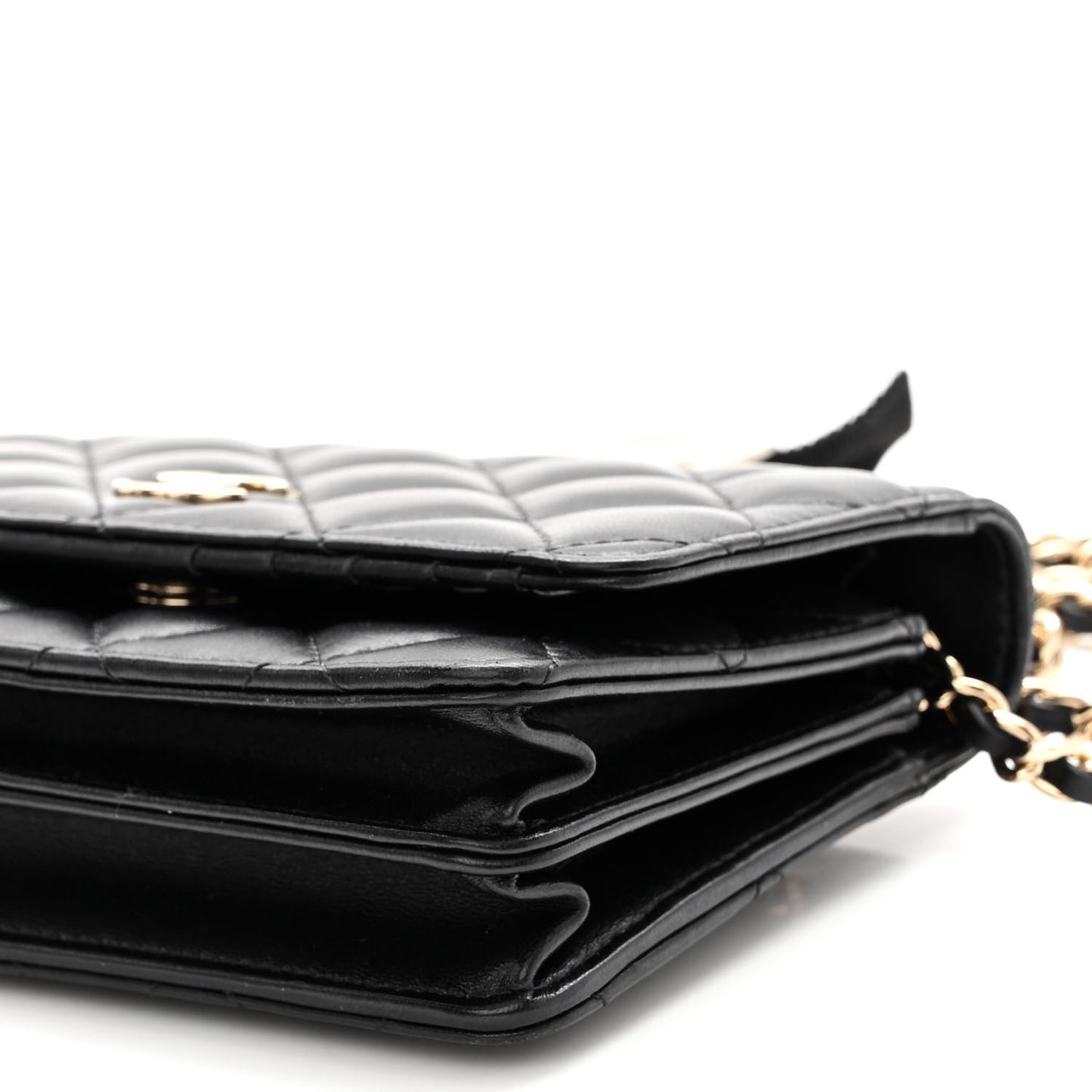Lambskin Quilted Mini Camellia Bow Wallet On Chain WOC Black