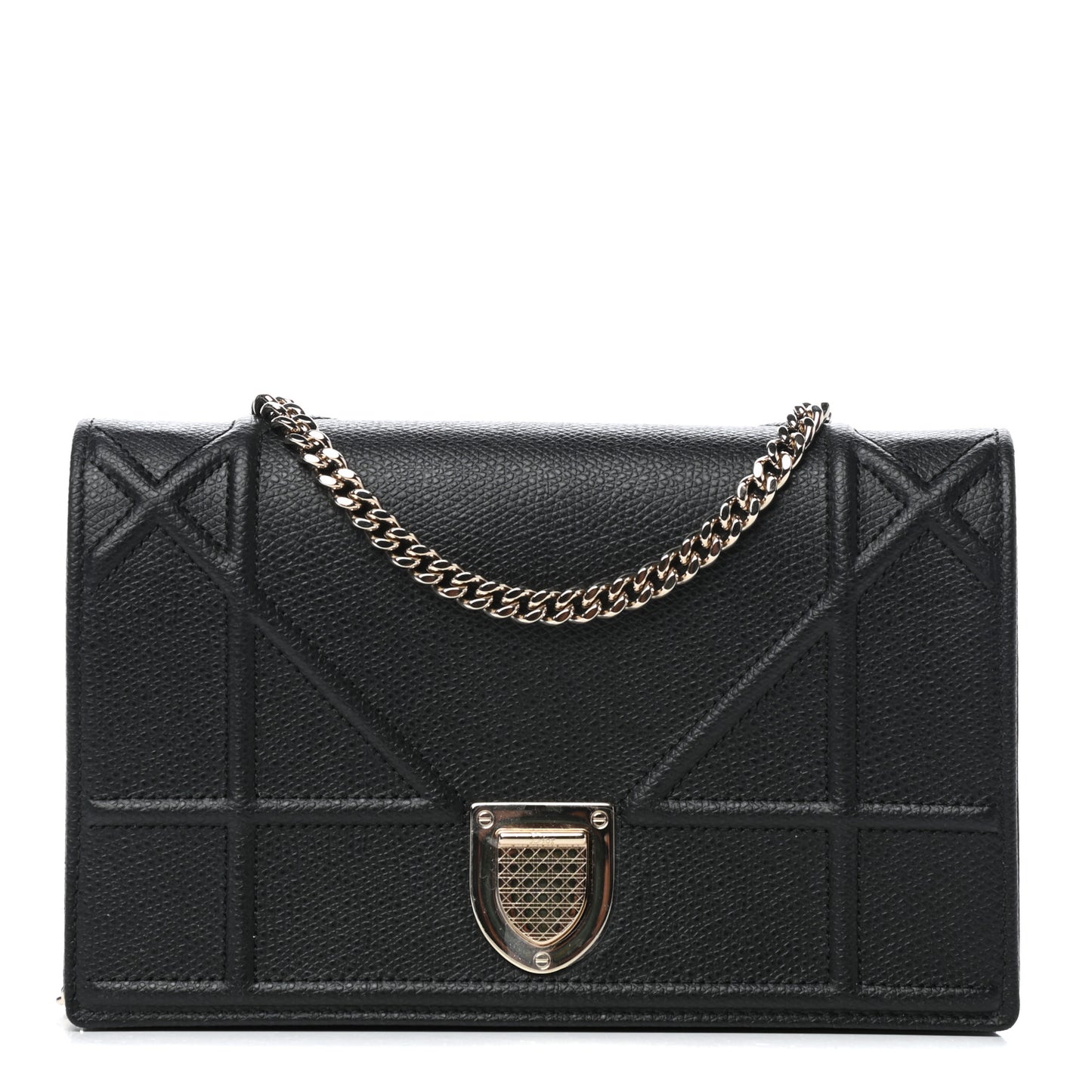 Grained Calfskin Diorama Wallet on Chain Pouch Black