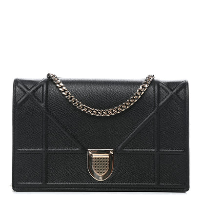 Christian Dior Grained Calfskin Diorama Wallet on Chain Pouch Black 1 of 12