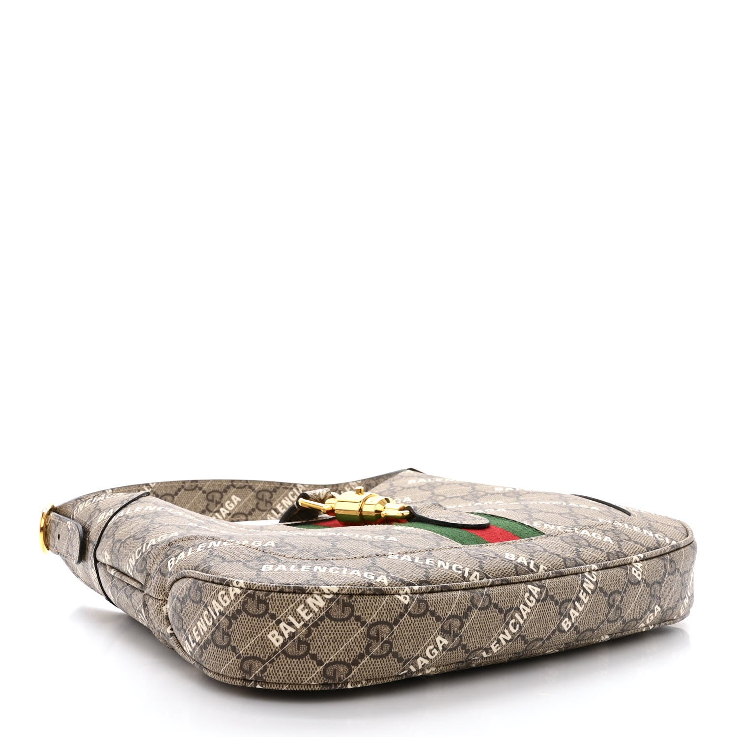 Gucci X BALENCIAGA GG Supreme Monogram Striped Logo Print Web Small Jackie 1961 Hobo Beige Ebony Mystic White 4 of 10