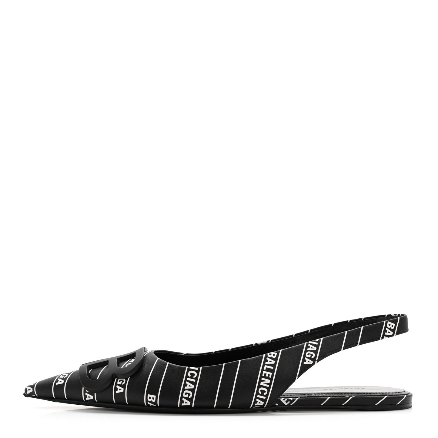 Calfskin Diagonal Allover Logo Print BB Knife Pointy Toe Slingback Flats 35.5 Black White