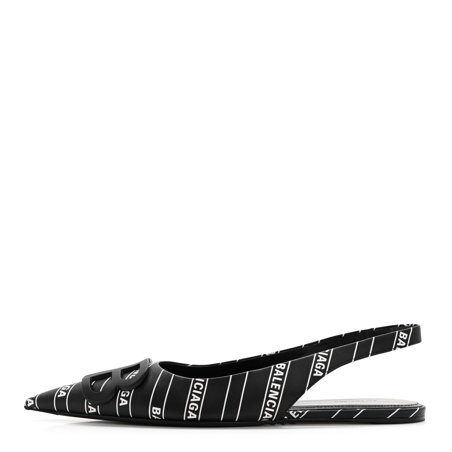 Balenciaga Calfskin Diagonal Allover Logo Print BB Knife Pointy Toe Slingback Flats 35.5 Black White 1 of 9