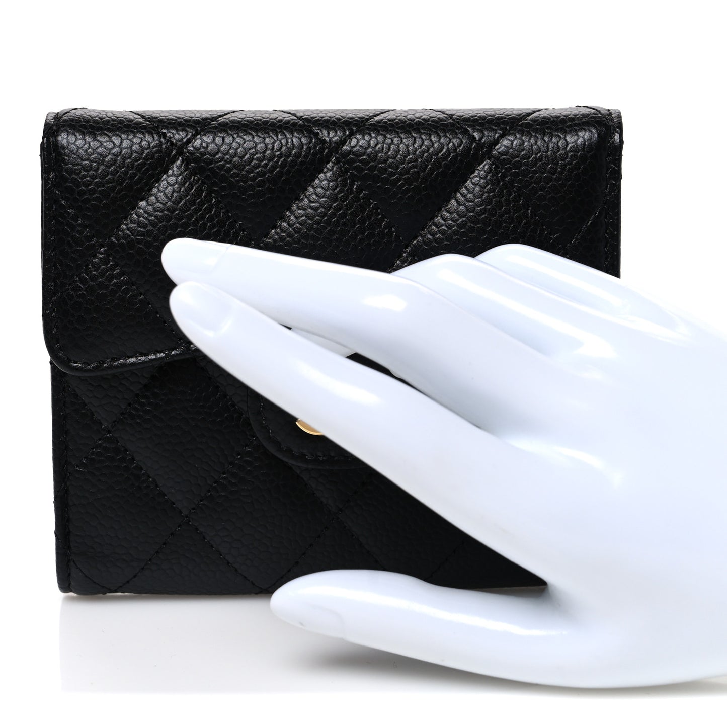 Caviar Quilted Compact Flap Wallet Black