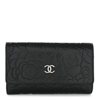 Chanel Lambskin Camellia Embossed Medium Wallet Black 1 of 9