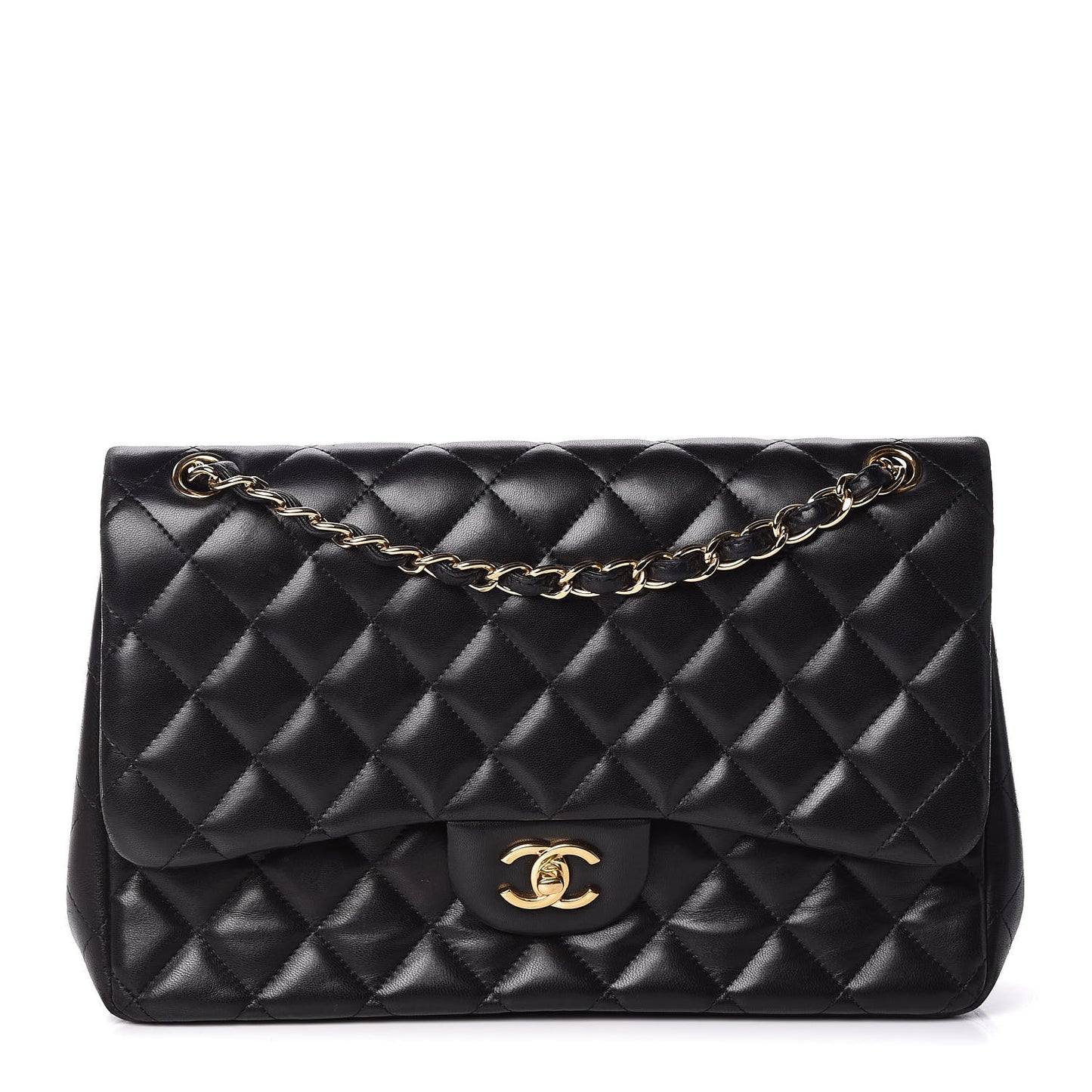 Lambskin Quilted Jumbo Double Flap Black
