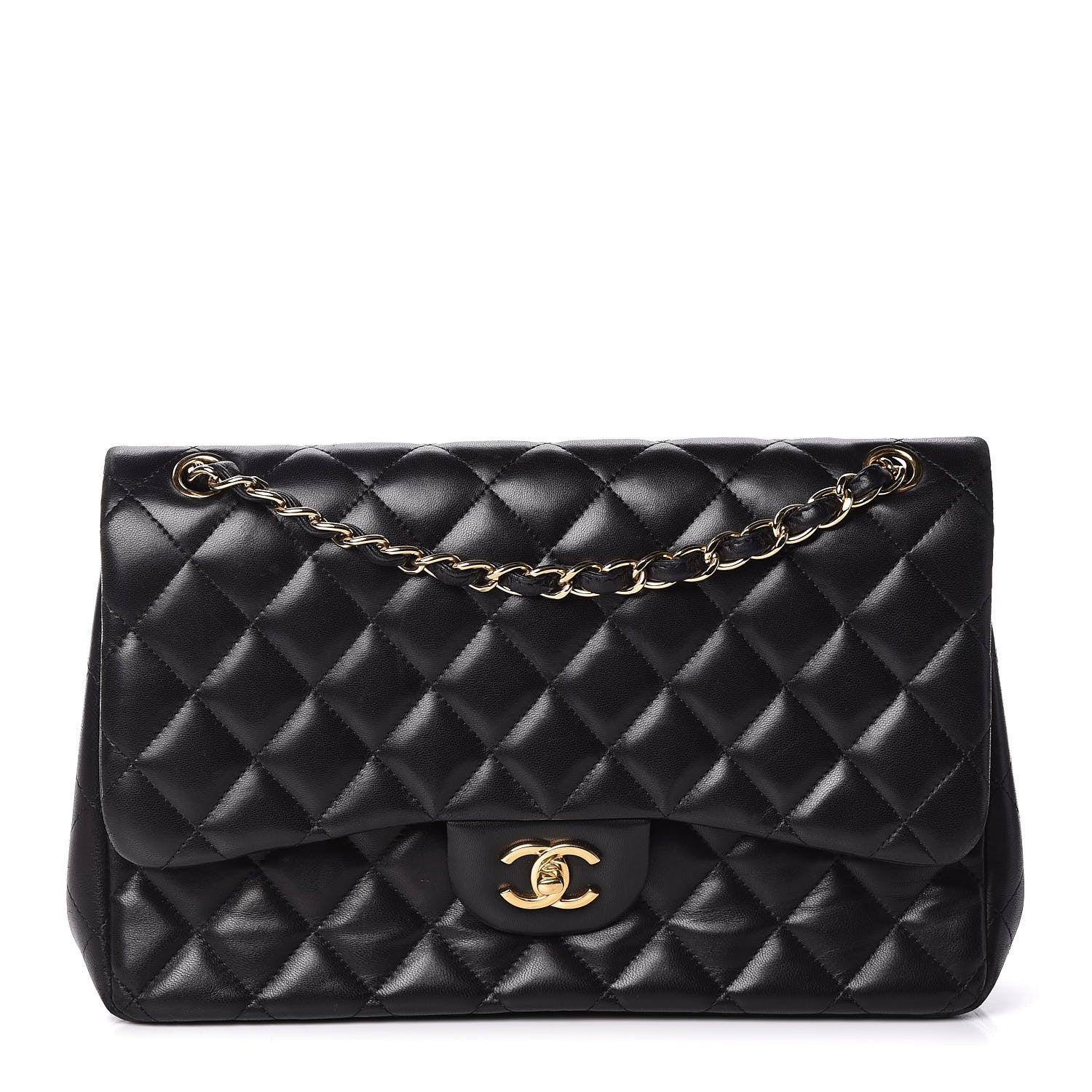 Chanel Lambskin Quilted Jumbo Double Flap Black 1 of 14