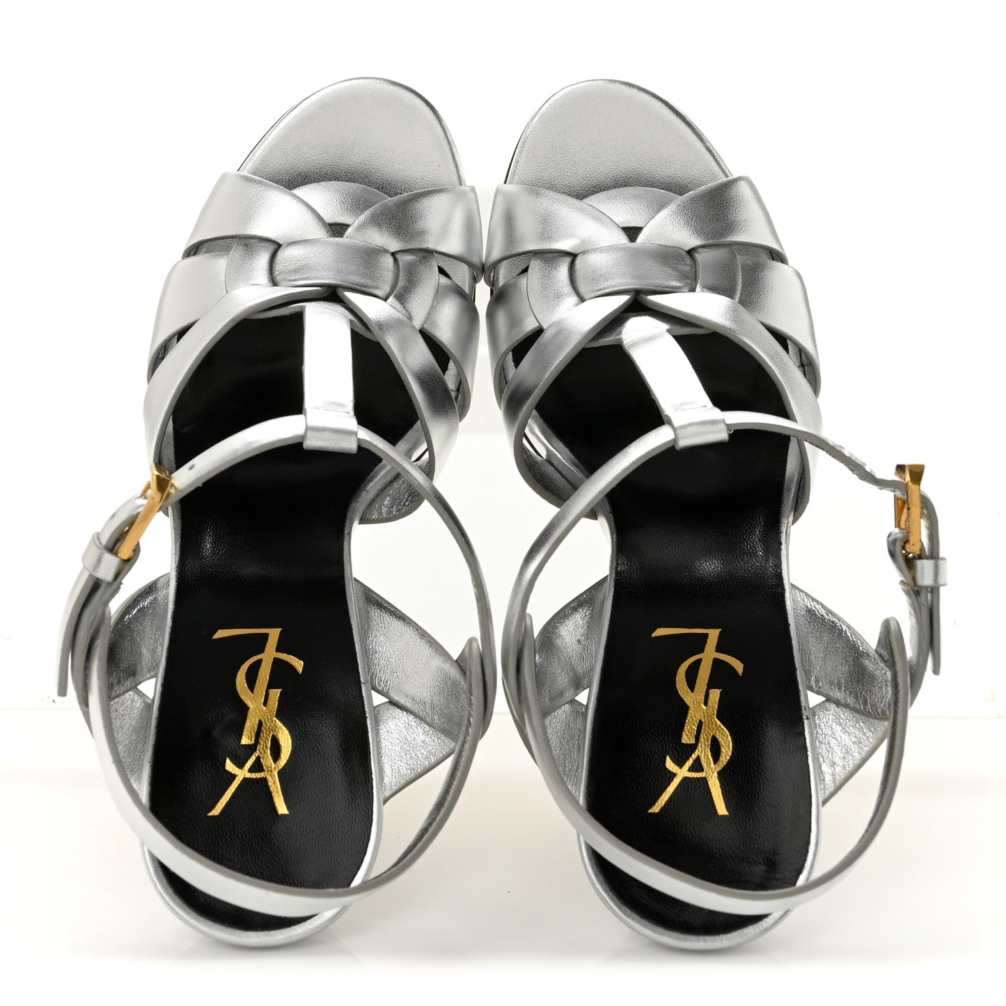 Metallic Calfskin Tribute 105 Platform Sandals 37 Silver