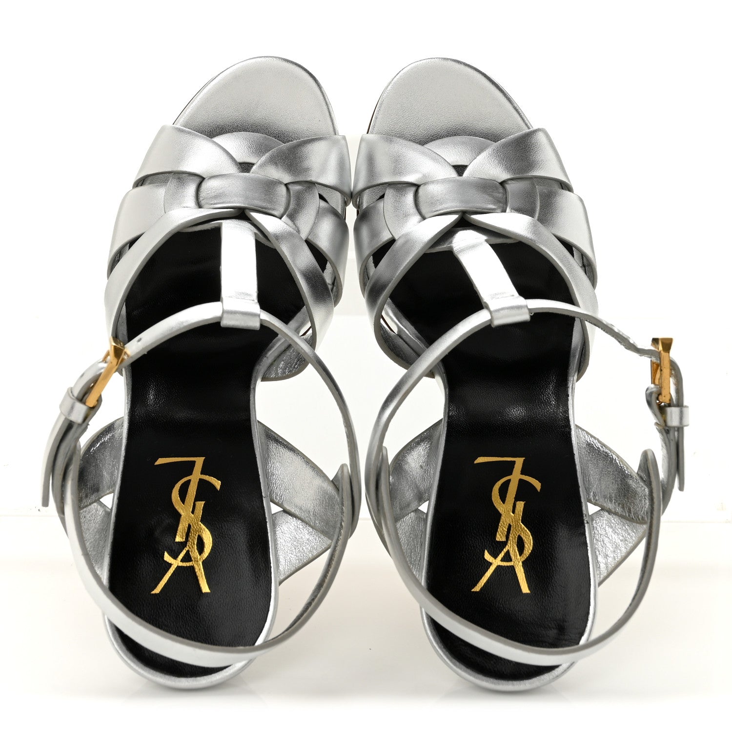 Saint Laurent Metallic Calfskin Tribute 105 Platform Sandals 37 Silver 2 of 10