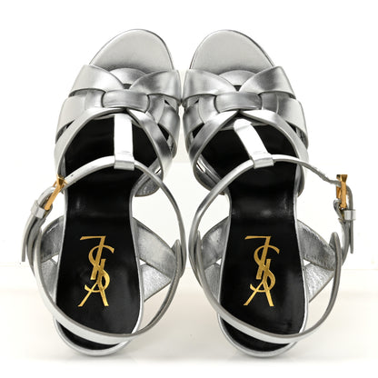Saint Laurent Metallic Calfskin Tribute 105 Platform Sandals 37 Silver 2 of 10