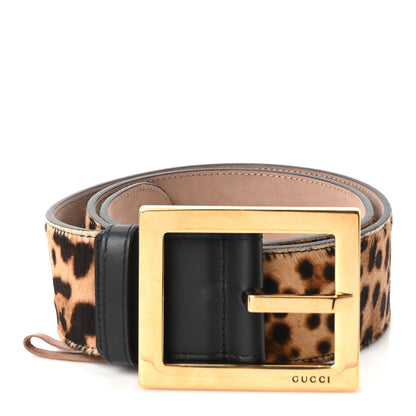 Gucci Leopard-Print Calf Hair Wide Belt 80 32 1 of 5