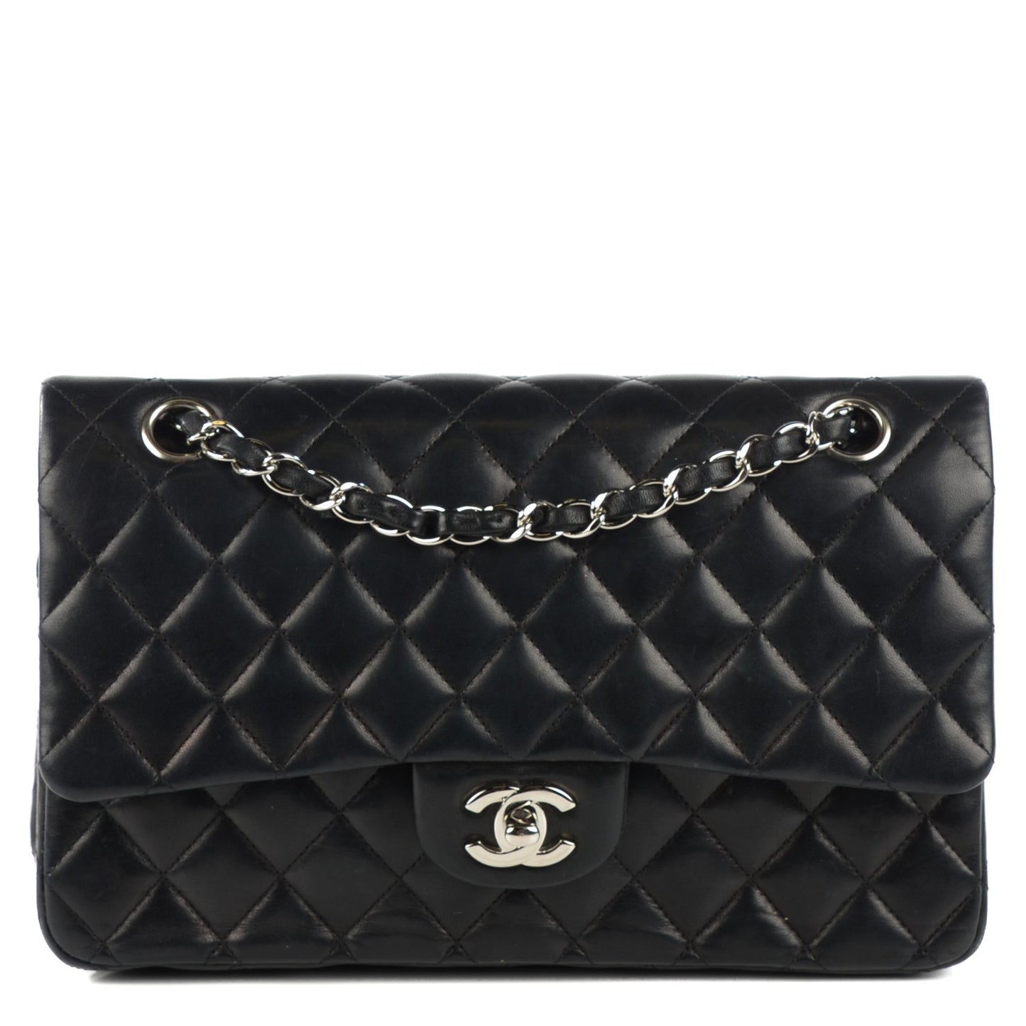 Lambskin Quilted Medium Double Flap Black