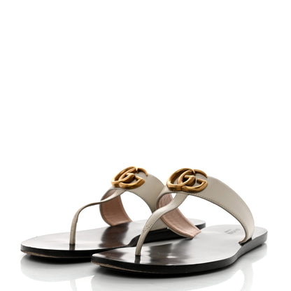 Gucci Calfskin GG Marmont Thong Sandals 37 Mystic White 3 of 8