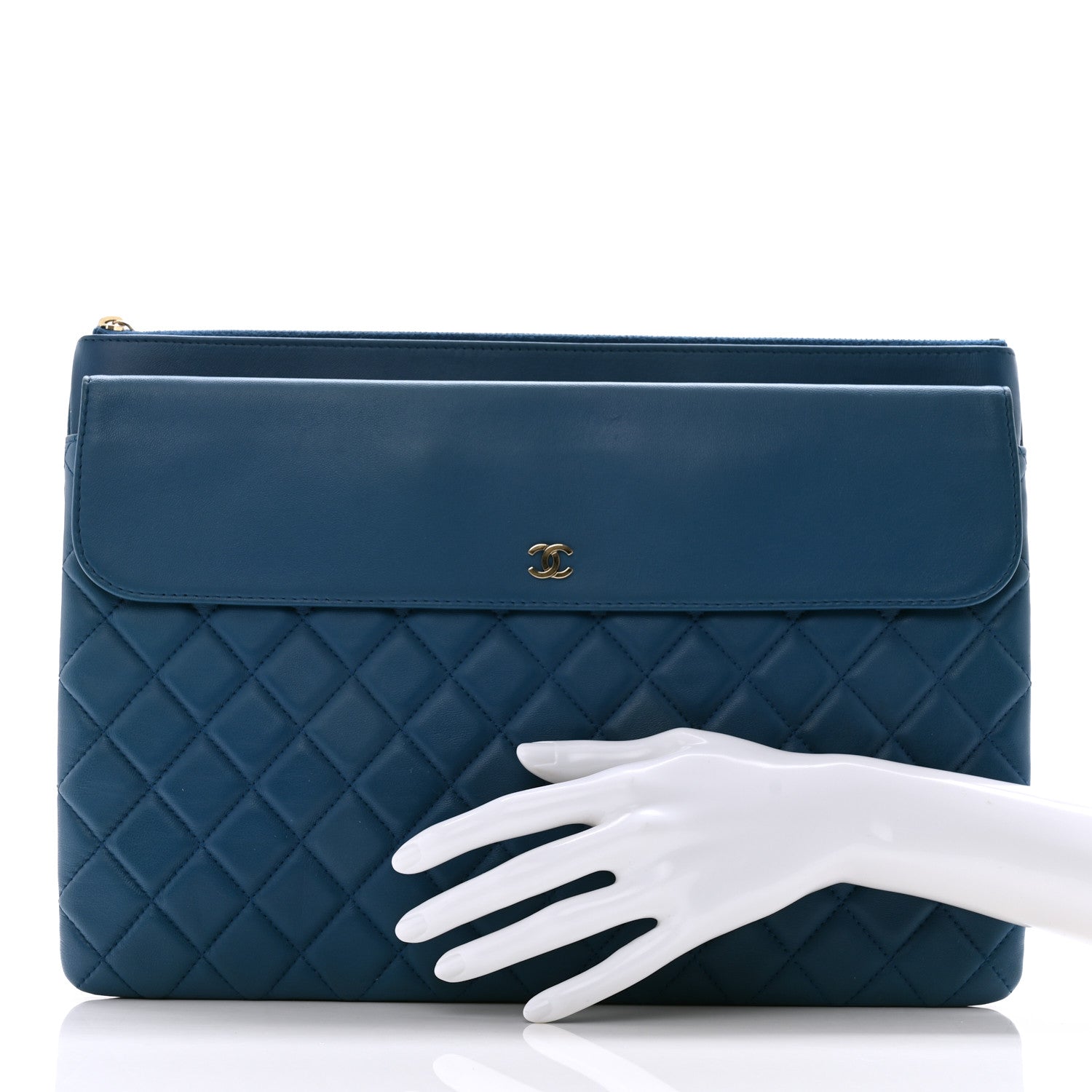 Chanel Lambskin Quilted Large Flap Cosmetic Case Blue 2 of 11