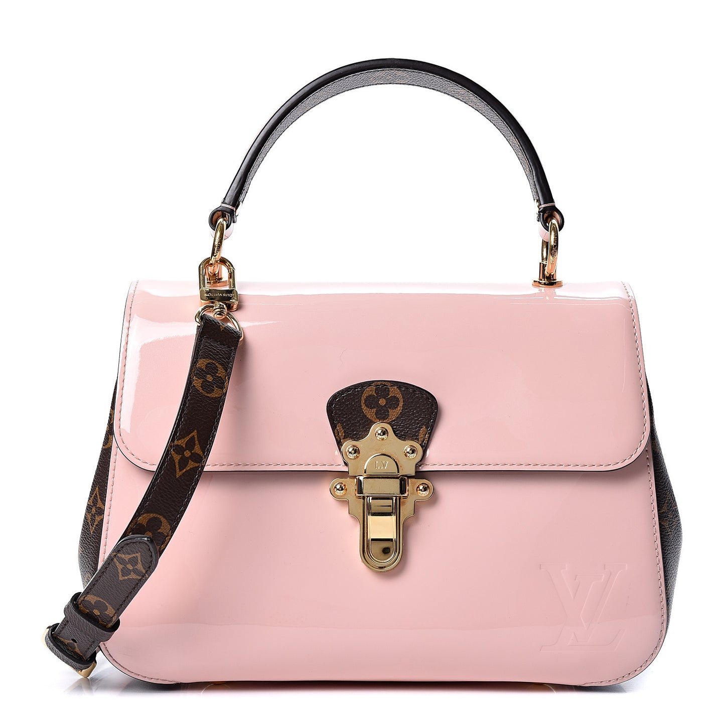 Patent Calfskin Monogram Cherrywood PM Rose Ballerine