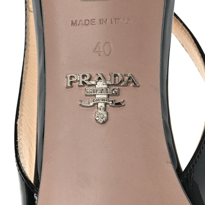 Prada Vernice Triangle Logo Pointed Toe Slingback Pumps 40 Black 7 of 8
