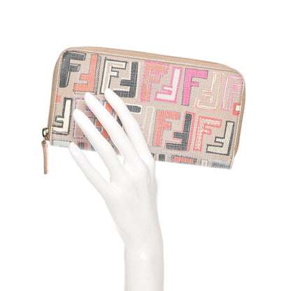 Fendi Zucca Spalmati Vitello FF Multicolor Zip Around Wallet Beige Multicolor Cipria 2 of 10