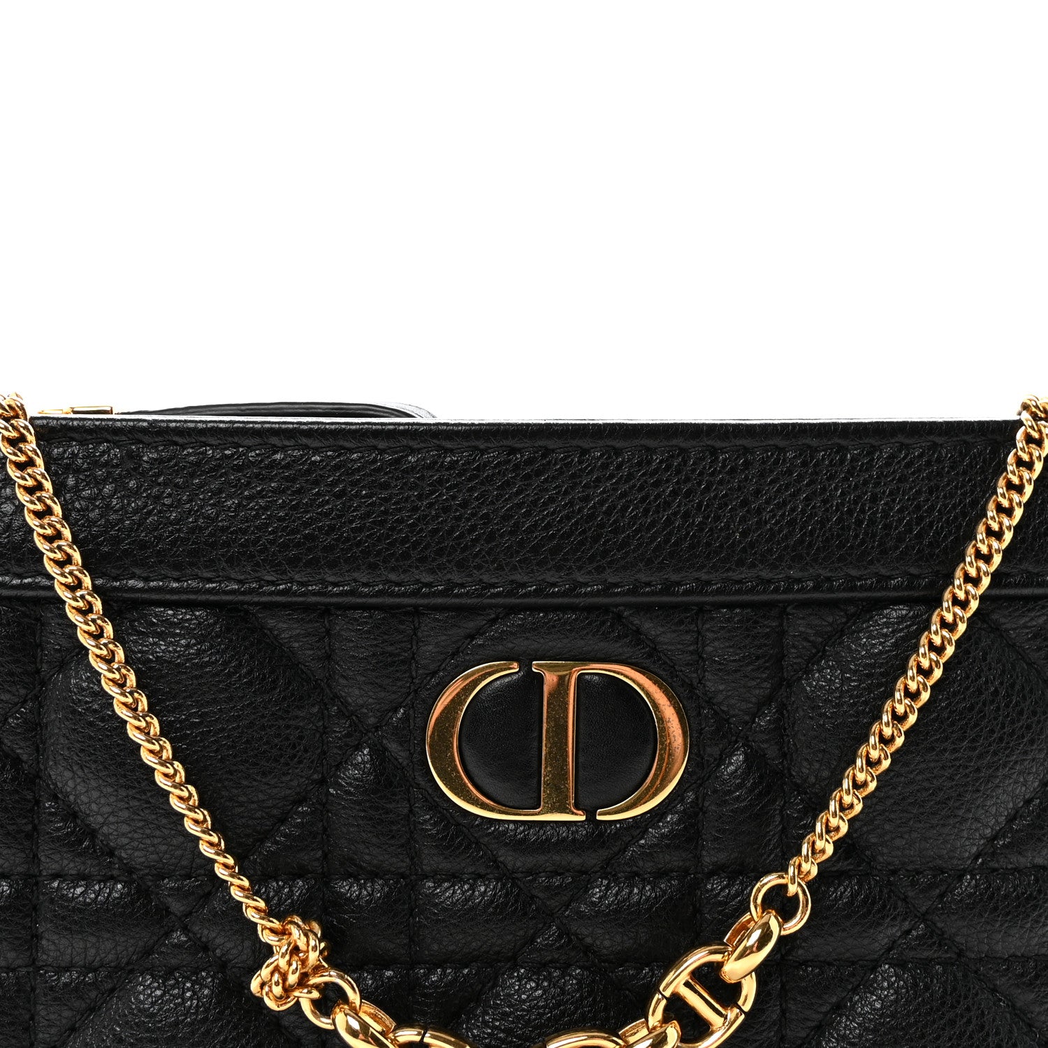 Christian Dior Calfskin Cannage Caro Zipped Pouch With Chain Black 7 of 10