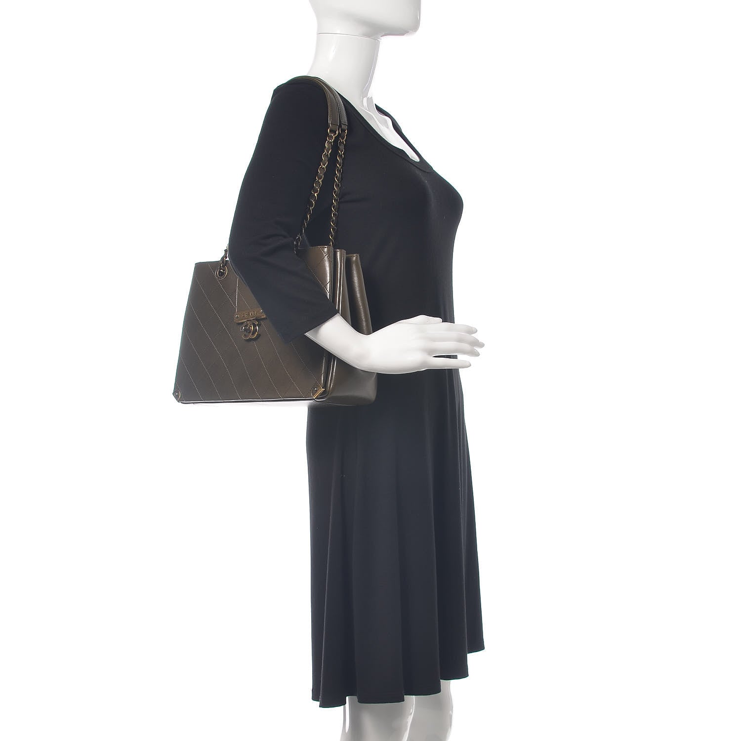 Chanel Calfskin Stitched Shopping Tote Green 2 of 11