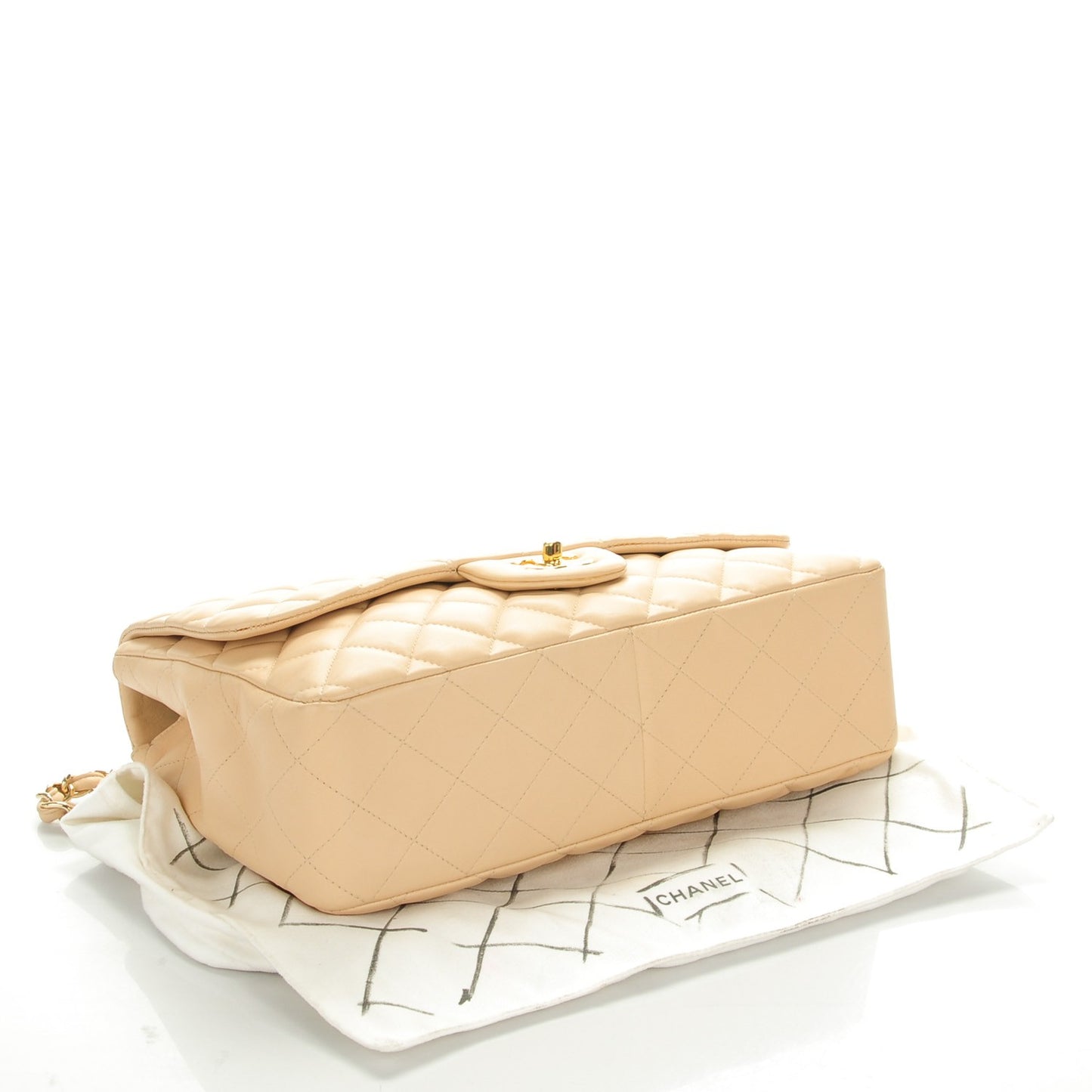 Lambskin Quilted Jumbo Single Flap Beige Clair