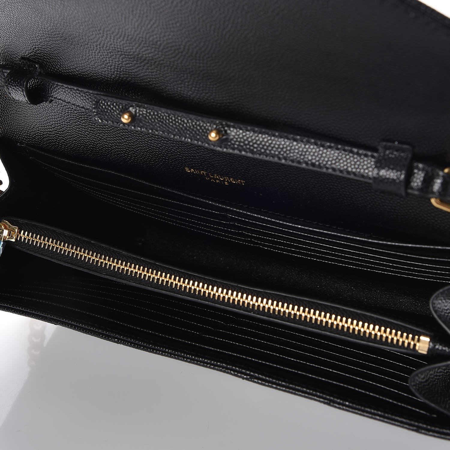 Saint Laurent Grain De Poudre Matelasse Chevron Monogram Chain Wallet Black 5 of 7