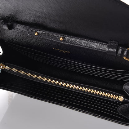 Saint Laurent Grain De Poudre Matelasse Chevron Monogram Chain Wallet Black 5 of 7