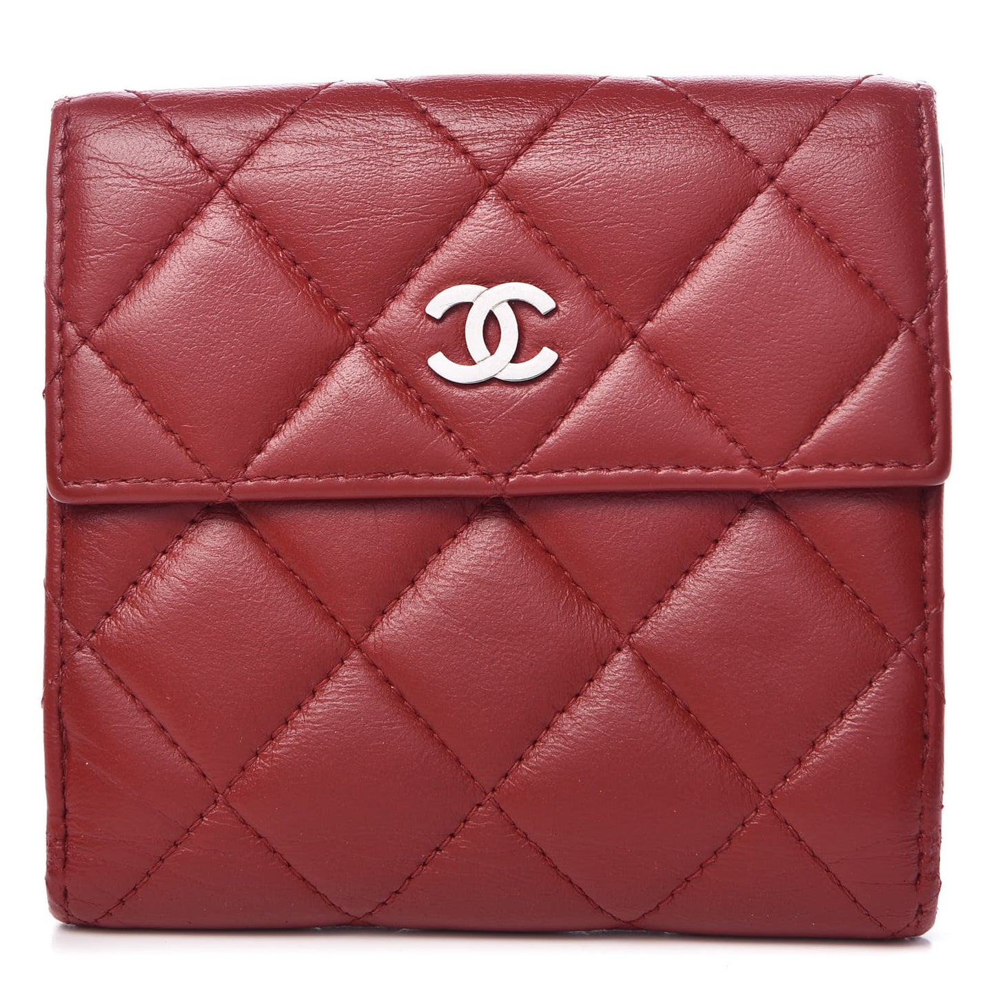 Lambskin Quilted Compact French Flap Wallet Red