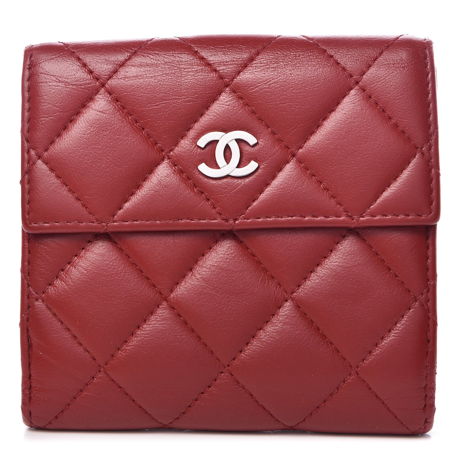 Chanel Lambskin Quilted Compact French Flap Wallet Red 1 of 11