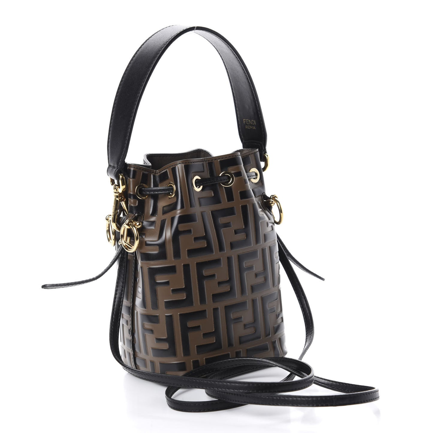 Vitello Liberty F is Fendi Bi-Color FF 1974 Embossed Mini Mon Tresor Bucket Bag Maya Black