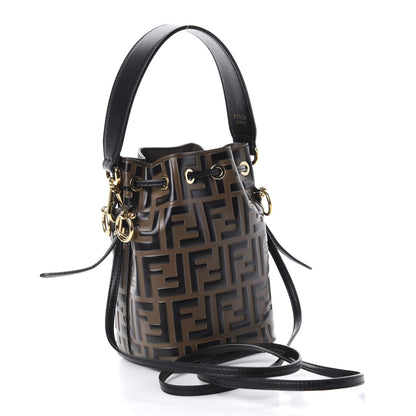 Fendi Vitello Liberty F is Fendi Bi-Color FF 1974 Embossed Mini Mon Tresor Bucket Bag Maya Black 4 of 15