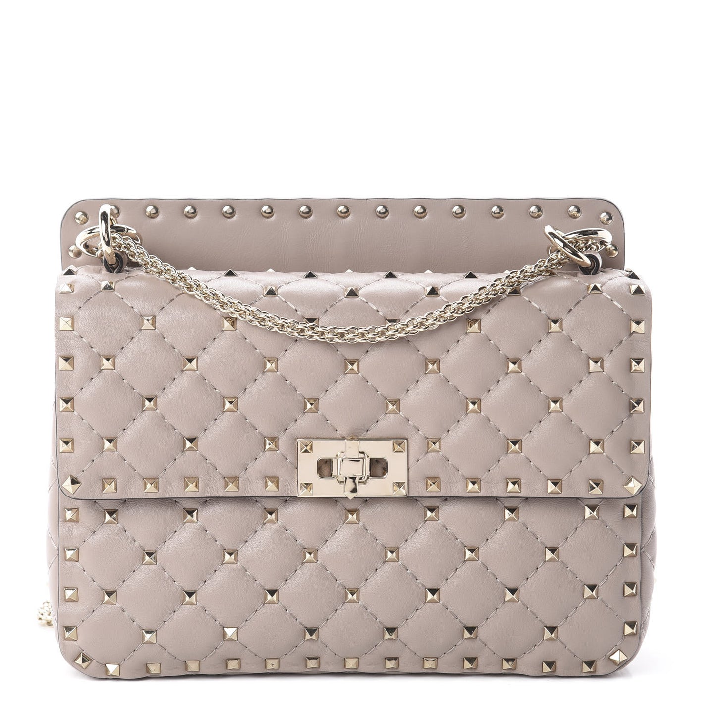 Lambskin Medium Rockstud Spike Shoulder Bag Poudre