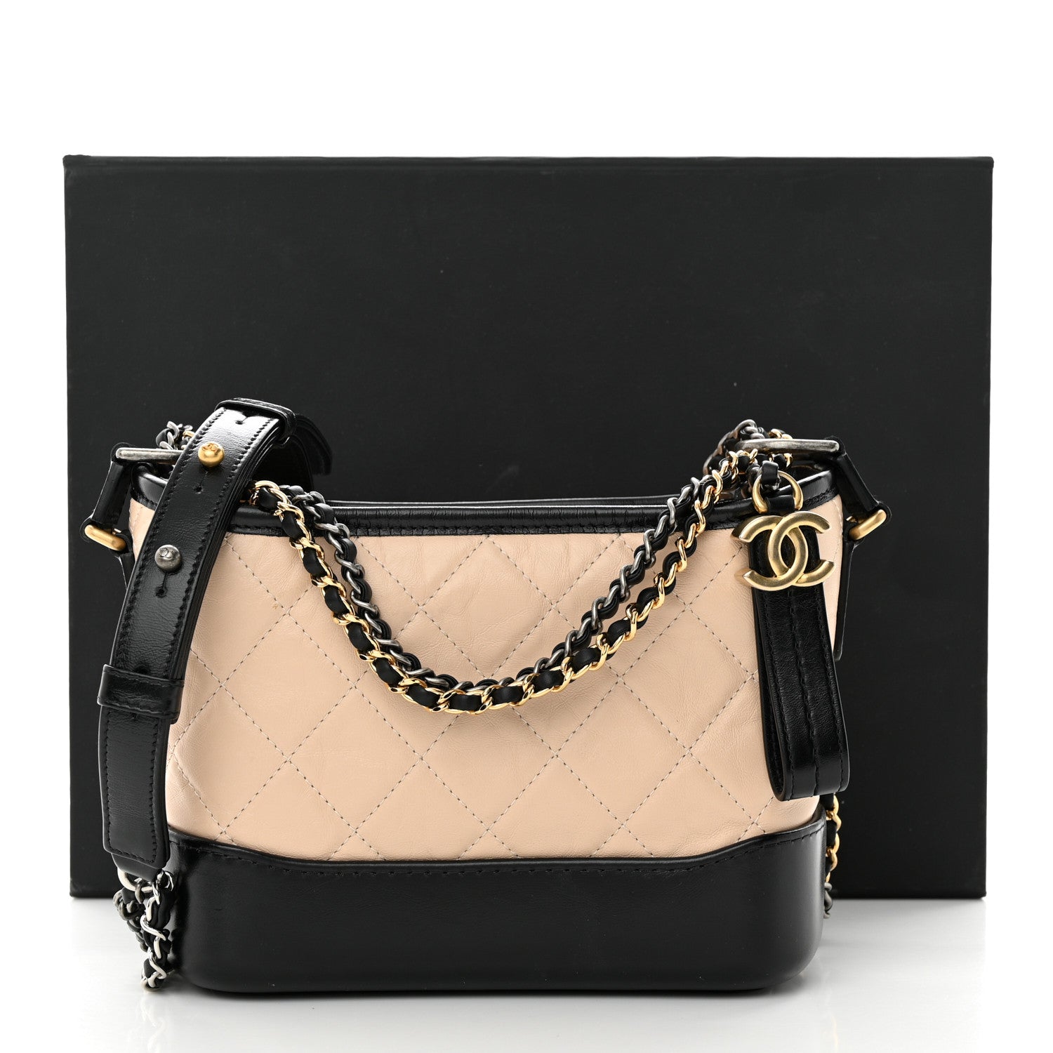 Chanel Aged Calfskin Quilted Small Gabrielle Hobo Beige Black 11 of 11