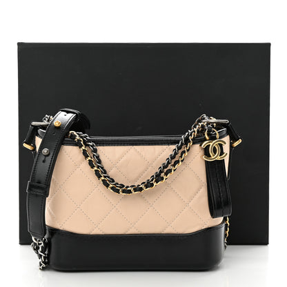 Chanel Aged Calfskin Quilted Small Gabrielle Hobo Beige Black 11 of 11
