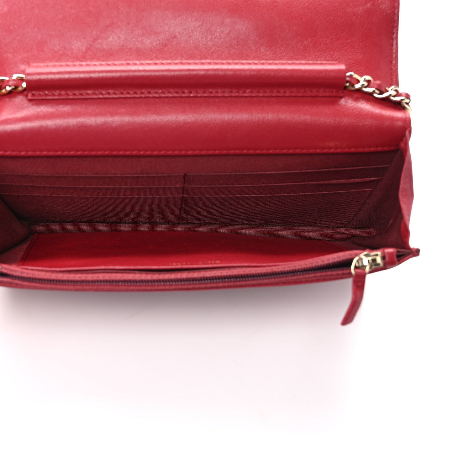 Sheepskin Caviar Chevron Quilted Vintage Mademoiselle Wallet On Chain WOC Red