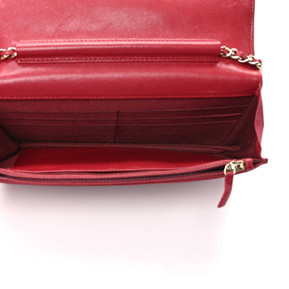 Chanel Sheepskin Caviar Chevron Quilted Vintage Mademoiselle Wallet On Chain WOC Red 5 of 9