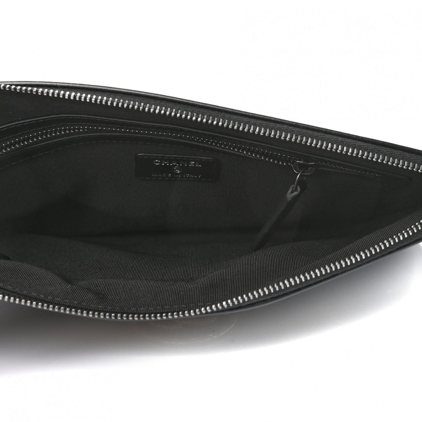 Shiny Calfskin Crystal Pearl Logo Cosmetic Case Black
