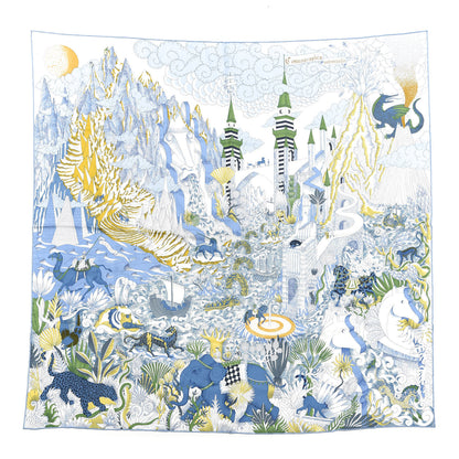 Hermes Silk Cosmographia Universalis Scarf 90 White Bleu Vert 1 of 3