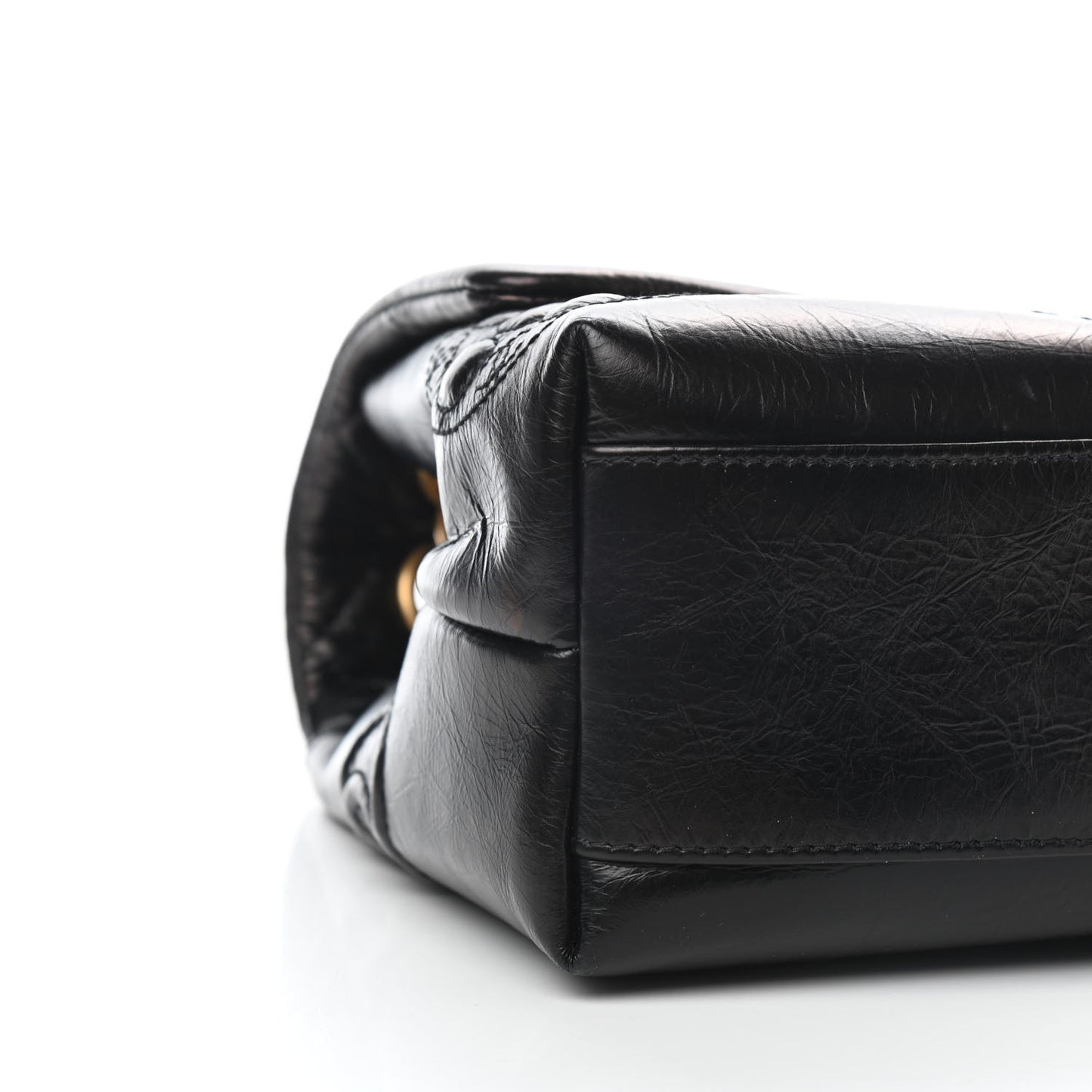 Aged Calfskin Embossed Camellia Flap Black