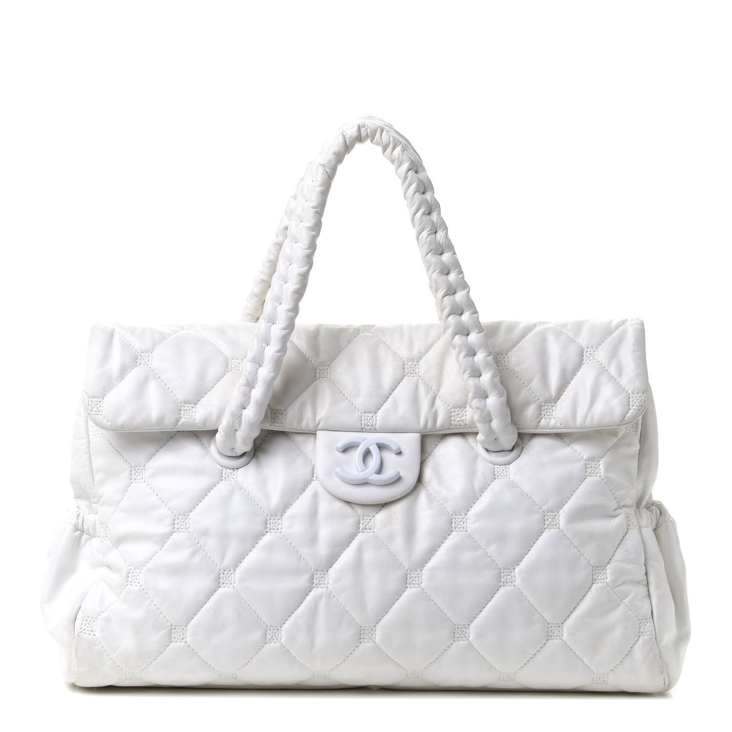 Quilted Lambskin Large Hidden Chain Flap Bag White