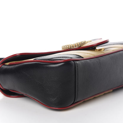 Gucci Vintage Effect Calfskin Matelasse Diagonal Striped Small Torchon GG Marmont Shoulder Bag Black Beige 7 of 11