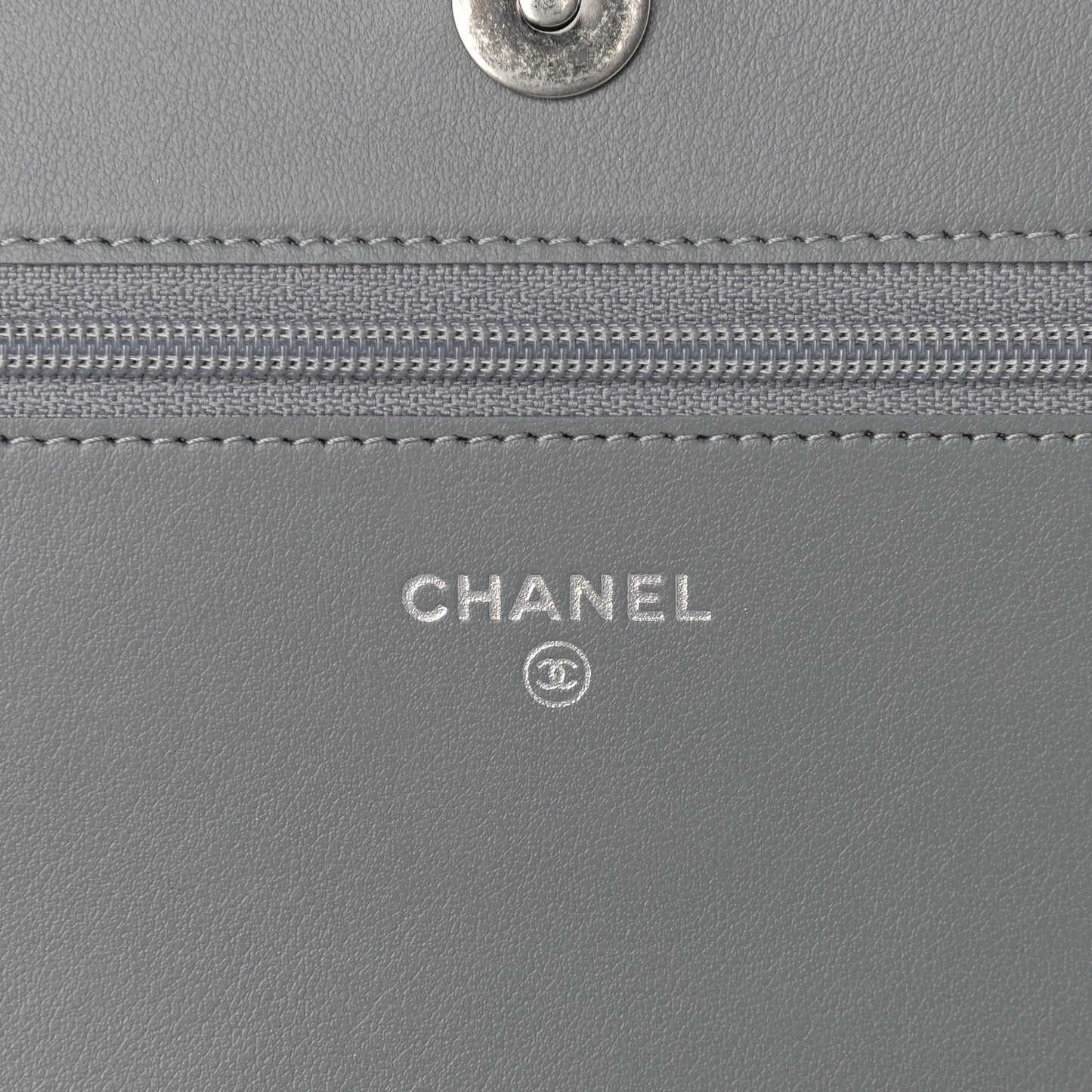 Caviar Chevron Quilted Boy Wallet On Chain WOC Grey