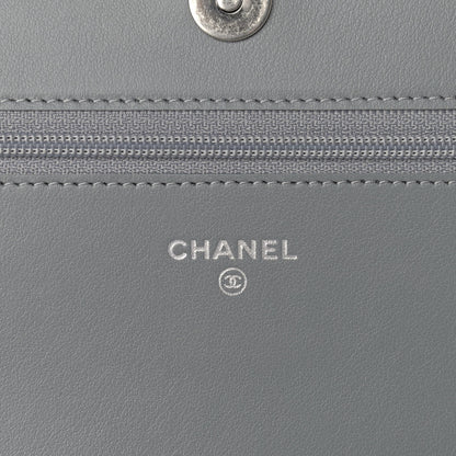 Chanel Caviar Chevron Quilted Boy Wallet On Chain WOC Grey 5 of 10