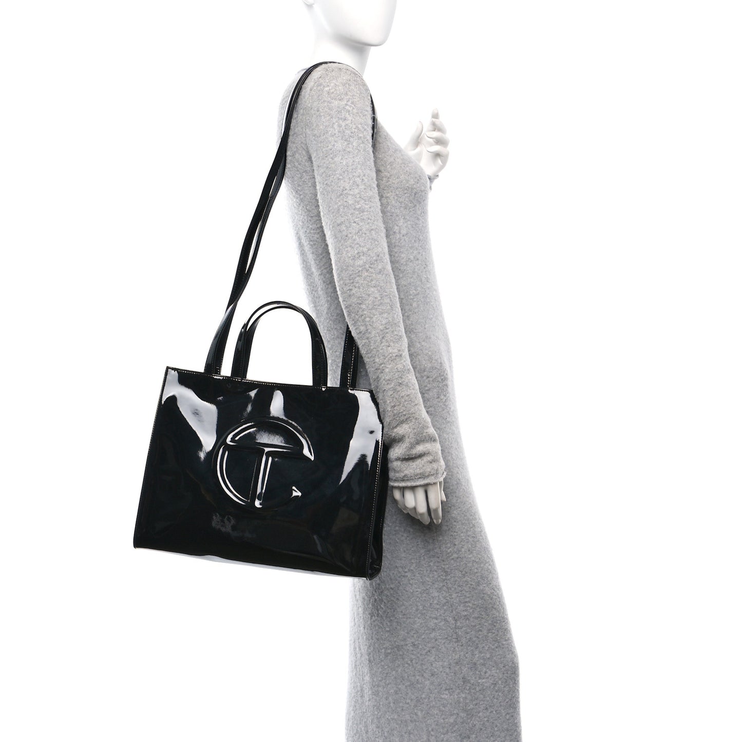 Patent Vegan Leather Medium Shopping Bag Black