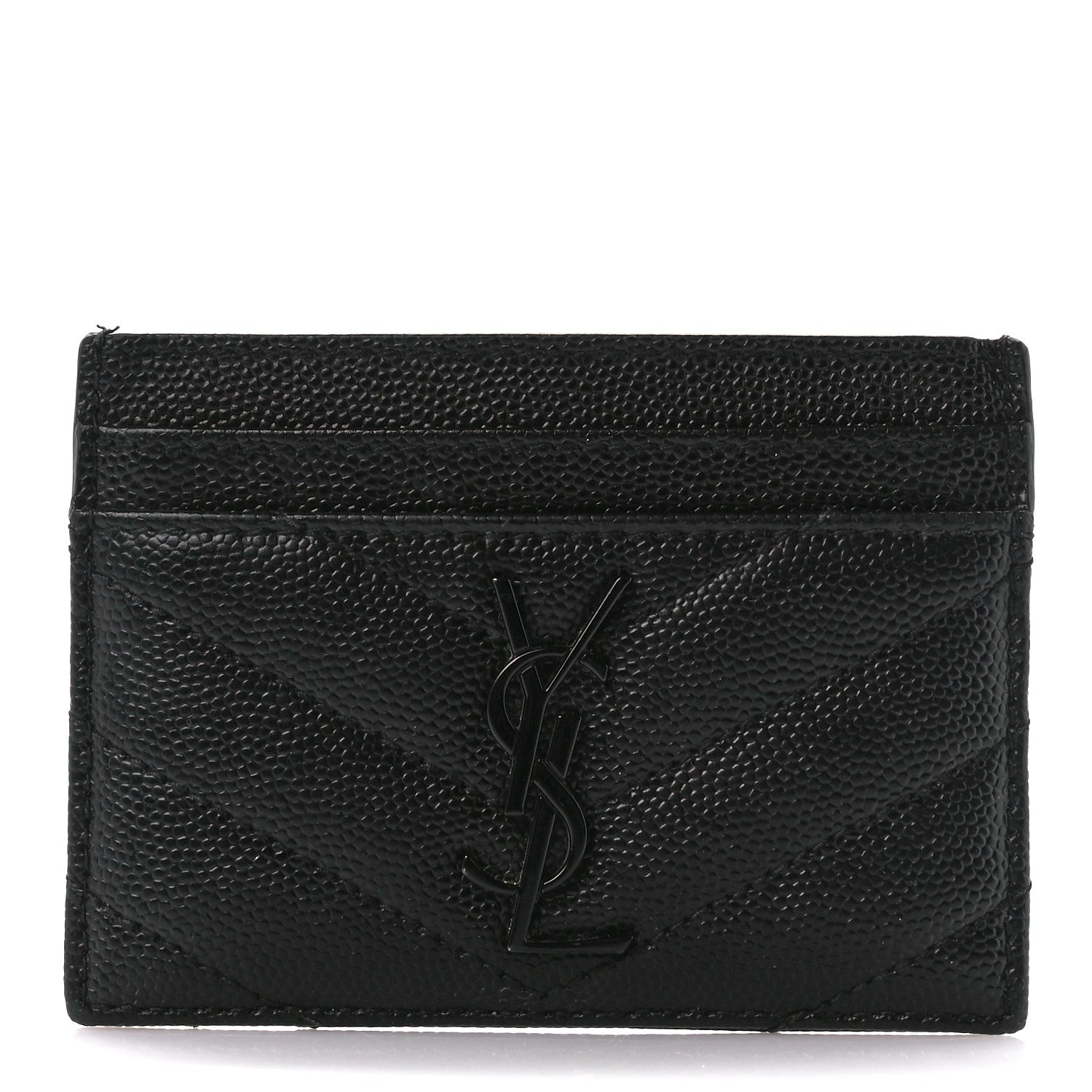 Saint Laurent Grain De Poudre Matelasse Chevron Monochrome Monogram Credit Card Case Black 1 of 10