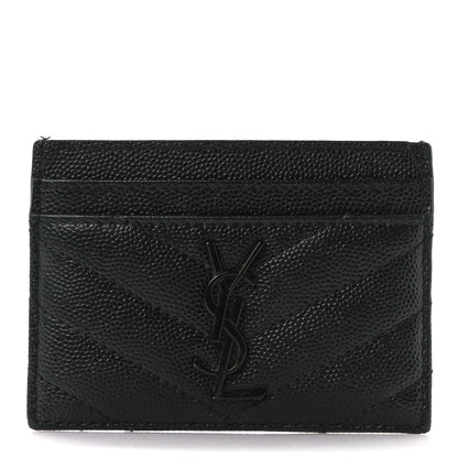 Saint Laurent Grain De Poudre Matelasse Chevron Monochrome Monogram Credit Card Case Black 1 of 10