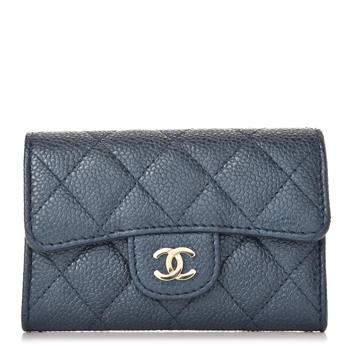 Metallic Caviar Quilted Card Holder Blue