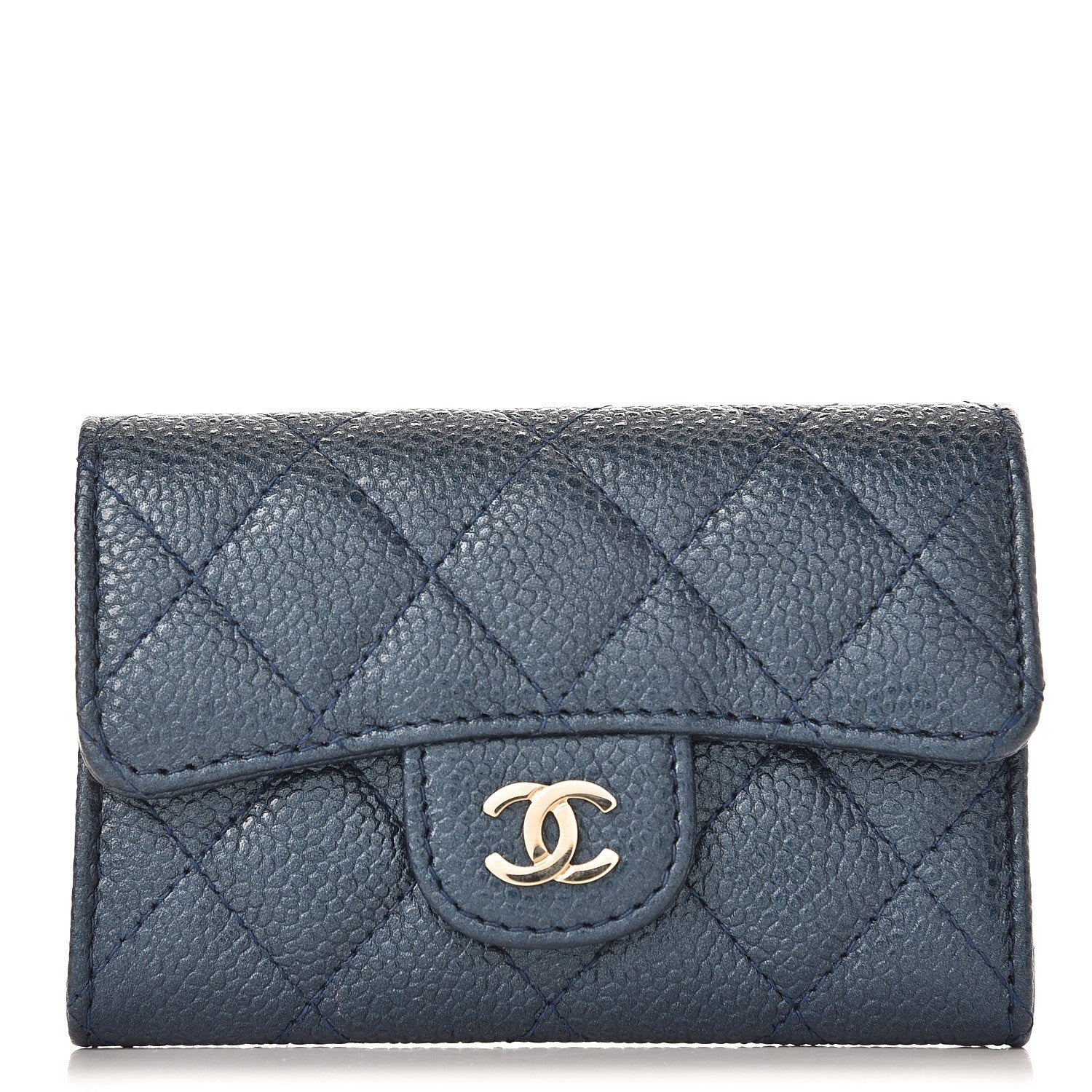 Chanel Metallic Caviar Quilted Card Holder Blue 1 of 10